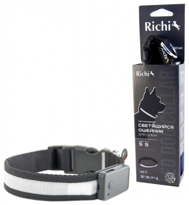 Ошейник Richi Led лента, нейлоновый S, USB 32-34 см черный