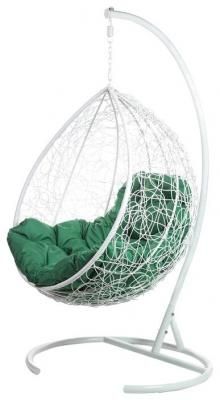 Кресло подвесное Bigarden "Tropica", белое, со стойкой, зеленая подушка (чехол в подарок)