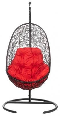 Кресло подвесное Bigarden "Easy", черное, со стойкой, красная подушка (чехол в подарок)