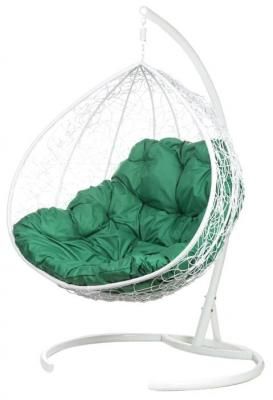 Кресло подвесное Bigarden "Gemini Promo", белое, зеленая подушка (чехол в подарок)