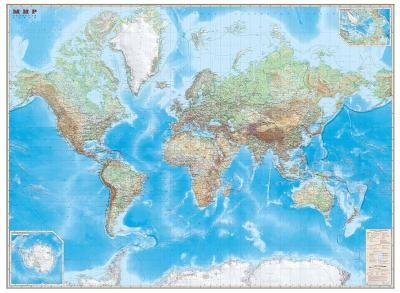 Обзорная карта мира. Масштаб: 1:15. Ламинированная. В картонном ЭКО тубусе. Диэмби. Размер: 190 х 140 см.